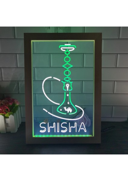 1 Renk Sıcak Renk 22X32 cm Nargile Nargile Dükkanı Ev Odası Man Cave Dekorasyon Çift Renkli LED Neon Burcu Fotoğraf Çerçevesi Yatak Odası Masası 3D Gece Lambası (Yurt Dışından)