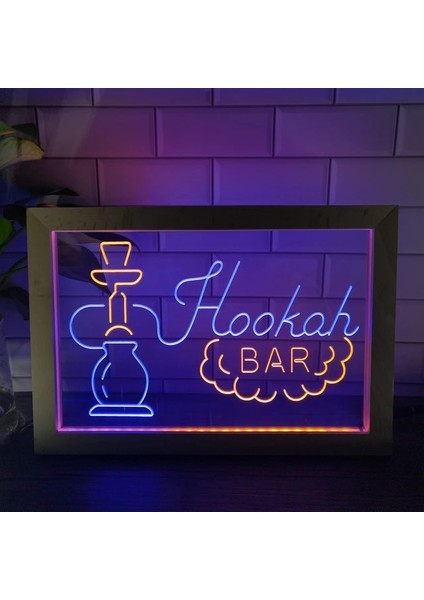 Mavi ve Sarı 23X17 cm Nargile Bar LED Neon Burcu Fotoğraf Çerçevesi Yaratıcı Masa Lambası Yatak Odası Masası Ahşap 3D Gece Lambası (Yurt Dışından)