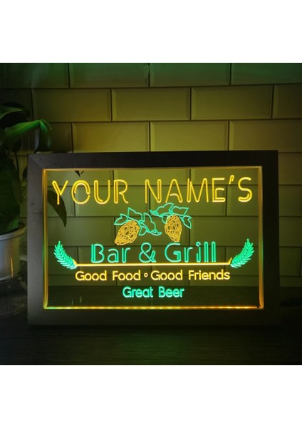 7 Renk 32X22 cm Adı Kişiselleştirilmiş Bar & Izgara Bira Çift Renkli LED Neon Burcu Fotoğraf Çerçevesi Yaratıcı Masa Lambası Yatak Odası Masası Ahşap 3D Gece Lambası (Yurt Dışından)