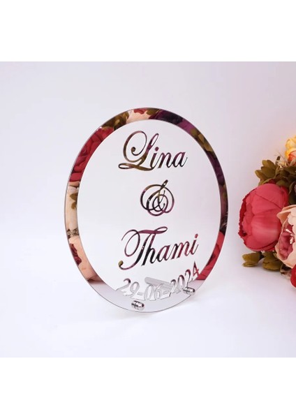 C517-GÜMÜŞ Ayna 20 cm Farklı Stil Özel Düğün Işaretleri Adı Tarih Akrilik Ayna Çerçevesi Kelime Işareti Parti Dekoru Tırnak Favor Hediye Yuvarlak Kalp (Yurt Dışından) fırsatları