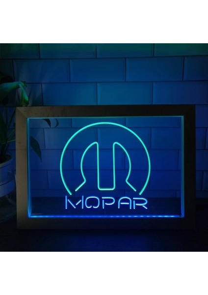 Yeşil ve Mavi 23X17 cm Mopar Çift Renkli LED Neon Burcu Fotoğraf Çerçevesi Yaratıcı Masa Lambası Yatak Odası Masası Ahşap 3D Gece Lambası (Yurt Dışından)