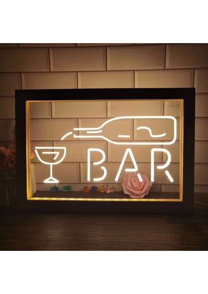 1 Renk Sıcak Renk 23X17 cm Bar Şişe Cam Ekran Açık Çift Renkli LED Neon Burcu Fotoğraf Çerçevesi Yaratıcı Masa Lambası Yatak Odası Masası Ahşap 3D Gece Lambası (Yurt Dışından)