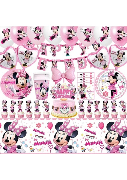 6 Adet Çanta Minnie Mouse Parti Malzemeleri Çocuk Kız Bebek Banyo Doğum Günü Partisi Dekorasyon Için Banner Masa Örtüsü Bardak Tabakları ile 8 Misafir Hizmet Vermektedir (Yurt Dışından)