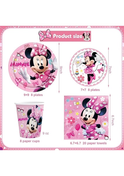 6 Adet Çanta Minnie Mouse Parti Malzemeleri Çocuk Kız Bebek Banyo Doğum Günü Partisi Dekorasyon Için Banner Masa Örtüsü Bardak Tabakları ile 8 Misafir Hizmet Vermektedir (Yurt Dışından)