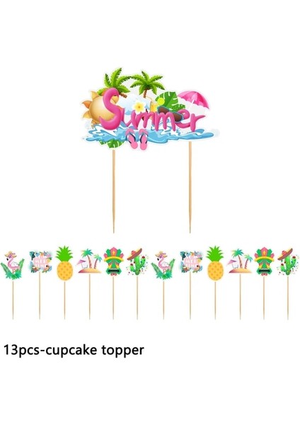 13 Adet-Cupcake Hawaii Tropikal Palmiye Yaprakları Hawaii Luau Parti Aloha Orman Parti Dekorasyon Düğün Doğum Günü Tek Kullanımlık Sofra Seti Malzemeleri (Yurt Dışından)