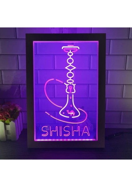 Kırmızı ve Mor 17X23 cm Nargile Nargile Dükkanı Ev Odası Man Cave Dekorasyon Çift Renkli LED Neon Burcu Fotoğraf Çerçevesi Yatak Odası Masası 3D Gece Lambası (Yurt Dışından)