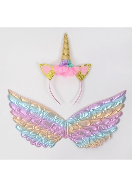 Set4 Unicorn Kafa Bandı Peri Melek Kanatları Çocuklar Hediye Kızlar Gökkuşağı Ünikorn Doğum Günü Partisi Dekorasyon Cosplay Sahne Malzemeleri Bebek Duş (Yurt Dışından) fiyatları