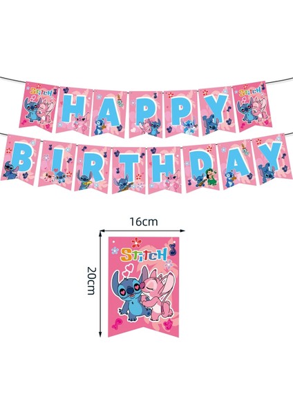 18 Adet Balon Pembe Lilo ve Stitch Tema Parti Malzemeleri Set Mutlu Doğum Günü Banner Kek Topper 3D Balonlar Bebek Duş Çocuk Kız Parti Iyilik (Yurt Dışından)