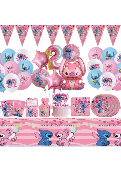 18 Adet Balon Pembe Lilo ve Stitch Tema Parti Malzemeleri Set Mutlu Doğum Günü Banner Kek Topper 3D Balonlar Bebek Duş Çocuk Kız Parti Iyilik (Yurt Dışından)