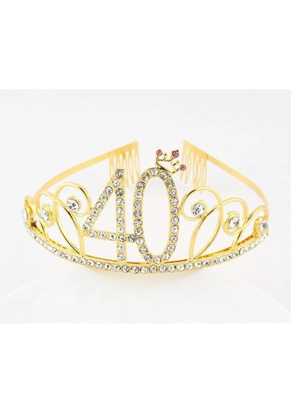 Altın-40 Metal Taç Prenses Hairband Doğum Günü Tiara Dekor Düğün Kadın Yıldönümü Partisi Süslemeleri 16TH 18TH 21TH 30TH 40TH (Yurt Dışından)