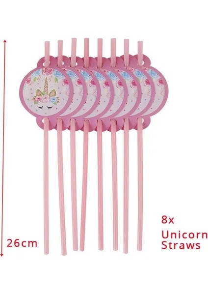 8 Adet Hasır Unicorn Doğum Günü Dekorasyon Unicorn Lateks Balonlar Kağıt Bardaklar Saman Peçeteler Masa Örtüsü Kız Doğum Günü Bebek Gösterisi Parti Malzemeleri (Yurt Dışından)