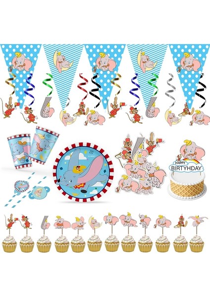 Balon-09 Dumbo Tema Doğum Günü Partisi Dekorasyon Malzemeleri Sofra Kağıt Bardaklar Tabaklar Peçeteler Masa Örtüsü Balonlar Bebek Duş Çocuklar Iyilik (Yurt Dışından)