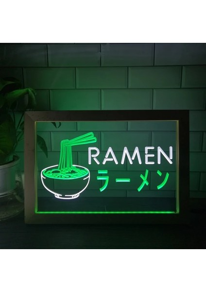 Beyaz ve Yeşil 23X17 cm Ramen Japon Erişte Mağazası Ekran Çift Renkli LED Neon Burcu Fotoğraf Çerçevesi Yaratıcı Masa Lambası Yatak Odası Masası Ahşap -Sy Xıongdı (Yurt Dışından)