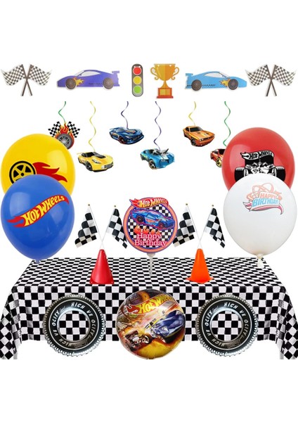 1 Adet Folyo Balon Hot Wheels Parti Süslemeleri Yarış Arabası Doğum Günü Malzemeleri Arabalar Balon Kek Topper Masa Örtüsü Damalı Bayrak Motor Çocuk Hediyeler (Yurt Dışından)