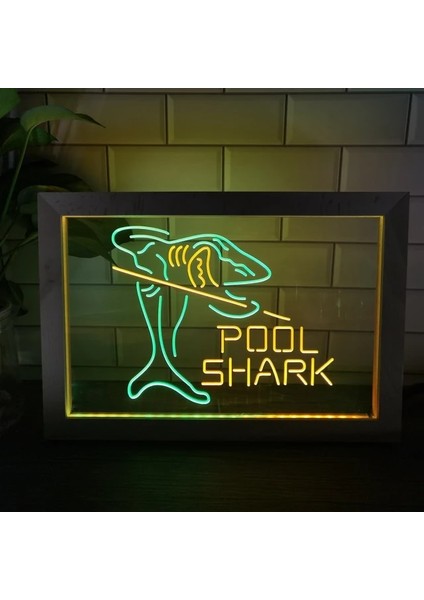 Yeşil ve Sarı 23X17 cm Havuz Köpekbalığı Snooker Odası Man Cave Hediye Çift Renkli LED Neon Burcu Fotoğraf Çerçevesi Yatak Odası Masası 3D Gece Lambası (Yurt Dışından)