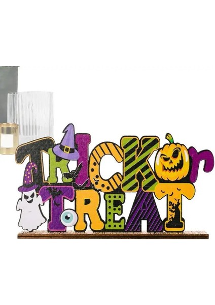 Trick Or Treat Cadılar Bayramı Ahşap Işareti Alfabe Kabak Ahşap Plak Ürkütücü Trick Or Treat Ahşap Işareti Hayalet Kale Ev Dekor Hediye (Yurt Dışından)