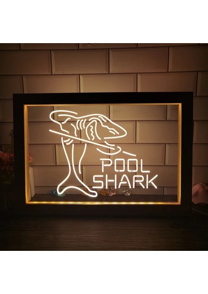 1 Renk Sıcak Renk 23X17 cm Havuz Köpekbalığı Snooker Odası Man Cave Hediye Çift Renkli LED Neon Burcu Fotoğraf Çerçevesi Yatak Odası Masası 3D Gece Lambası (Yurt Dışından)