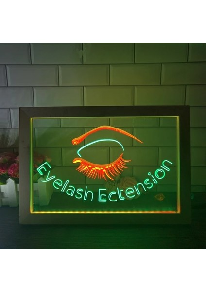 Yeşil ve Kırmızı 23X17 cm Kirpik Uzatma Güzellik Salonu LED Neon Burcu Fotoğraf Çerçevesi Yaratıcı Masa Lambası Yatak Odası Masası Ahşap 3D Gece Lambası (Yurt Dışından)