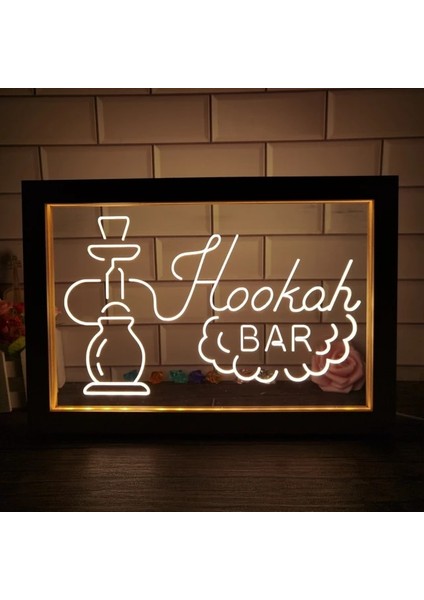 1 Renk Sıcak Renk 32X22 cm Nargile Bar LED Neon Burcu Fotoğraf Çerçevesi Yaratıcı Masa Lambası Yatak Odası Masası Ahşap 3D Gece Lambası (Yurt Dışından)