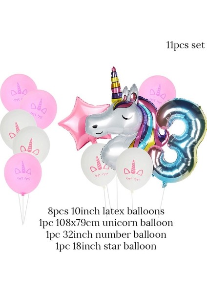 11 Adet Balon 3 Peri Unicorn Deco Kız Doğum Günü Partisi 1 2 3 Yaş Parti Sofra Bir Yaşındaki Bebek Duş Dekorasyonu Unicornio Doğum Günü Malzemeleri (Yurt Dışından) fiyatları