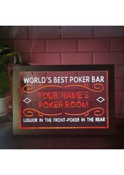 Beyaz ve Kırmızı 23X17 cm Özel Dünyanın En Iyi Poker Odası Likör Bar Bira Yaratıcı Masa Lambası Yatak Odası Masası Ahşap 3D Gece Lambası (Yurt Dışından)