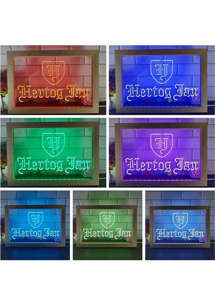 7 Renk 32X22 cm Hertog Jan Bar Hollanda Bira LED Neon Burcu Fotoğraf Çerçevesi Yaratıcı Masa Lambası Yatak Odası Masası Ahşap 3D Gece Lambası (Yurt Dışından)