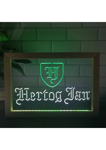 Beyaz ve Yeşil 23X17 cm Hertog Jan Bar Hollanda Bira LED Neon Burcu Fotoğraf Çerçevesi Yaratıcı Masa Lambası Yatak Odası Masası Ahşap 3D Gece Lambası (Yurt Dışından)