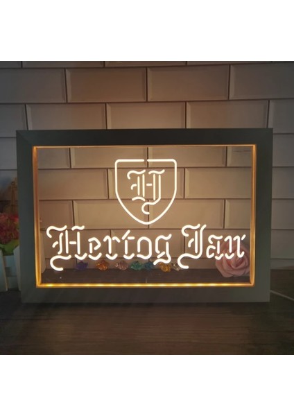 1 Renk Sıcak Renk 23X17 cm Hertog Jan Bar Hollanda Bira LED Neon Burcu Fotoğraf Çerçevesi Yaratıcı Masa Lambası Yatak Odası Masası Ahşap 3D Gece Lambası (Yurt Dışından)