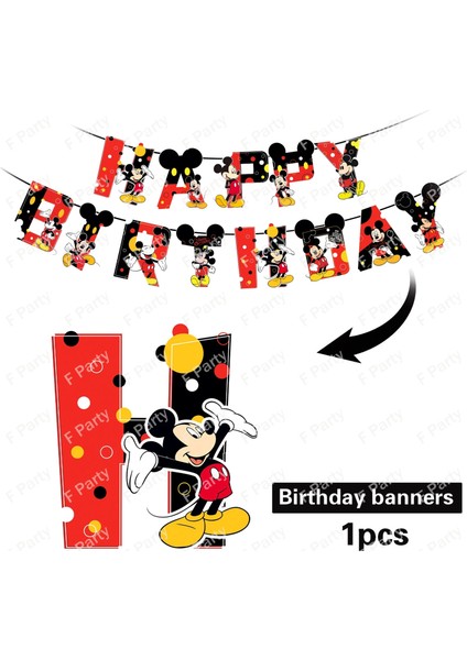 Banner Disney Mickey Mouse Doğum Günü Partisi Dekorasyon Mickey Masa Örtüsü Tek Kullanımlık Sofra Plaka Masa Örtüsü Afiş Çocuk Parti Malzemeleri (Yurt Dışından)