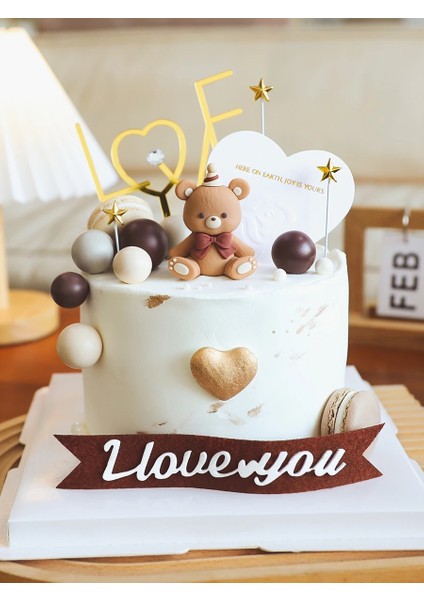 Mh 4 cm 10 Adet Sevgililer Günü Pastası Zarif Kahverengi Yay ile Dekore Edilmiş Ayı Bebek Süsleme Düğün Pastası Topper Seni Seviyorum Aşk Ingilizce Ekle (Yurt Dışından) modelleri