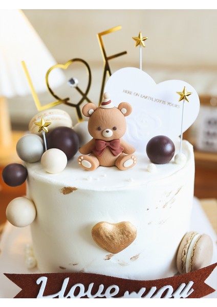 Mh 4 cm 10 Adet Sevgililer Günü Pastası Zarif Kahverengi Yay ile Dekore Edilmiş Ayı Bebek Süsleme Düğün Pastası Topper Seni Seviyorum Aşk Ingilizce Ekle (Yurt Dışından) fırsatları