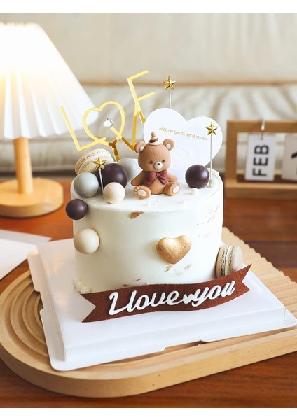 Mh 4 cm 10 Adet Sevgililer Günü Pastası Zarif Kahverengi Yay ile Dekore Edilmiş Ayı Bebek Süsleme Düğün Pastası Topper Seni Seviyorum Aşk Ingilizce Ekle (Yurt Dışından) indirimleri