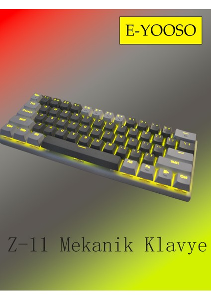 Z-11 Kırmızı Swıtch Metal Kasa %60 Mini Mekanik Oyuncu Klavyesi Hot Swap Antighost Kablolu Sarı LED