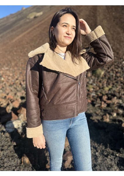 Içi Suni Kürklü Suni Süet Crop Biker Ceket fiyatları