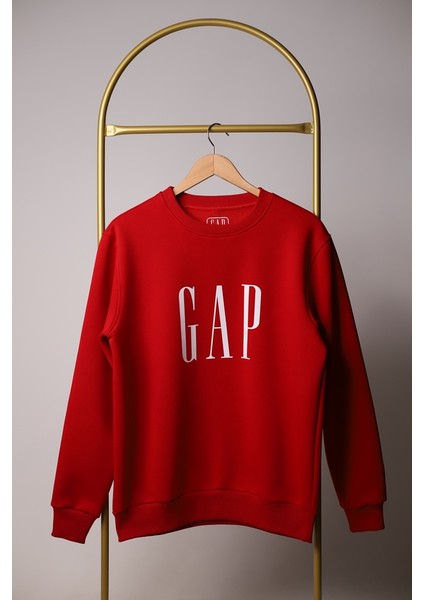 Kırmızı Gap Baskılı Yetişkin Unisex Sweatshirt