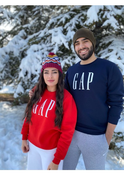 Kırmızı Gap Baskılı Yetişkin Unisex Sweatshirt