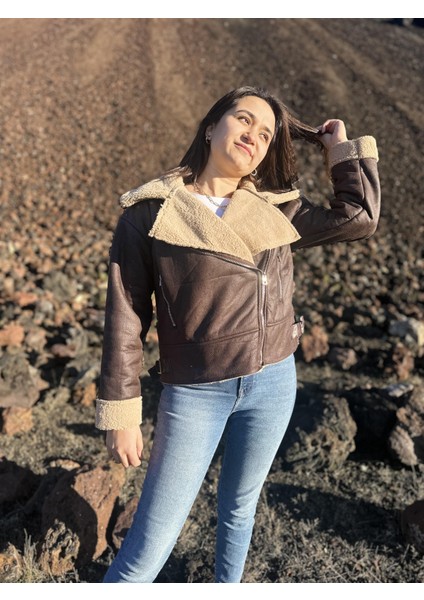 Içi Suni Kürklü Suni Süet Crop Biker Ceket indirimleri