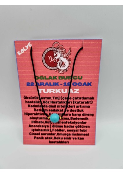 Oğlak Burcu Turkuaz Taşı Doğal Taş Kolye