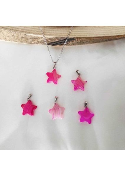 Pembe Akik Doğal Taş Kolye Yıldız Model Zincir modelleri