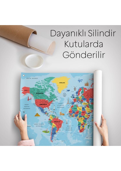 Türkçe Eğitici Ülke ve Başkent Okyanus Detaylı Atlas Dünya Haritası Duvar Örtüsü-Halısı 3863 indirimleri