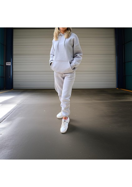 Unisex Üç Iplik Şardonlu Oversize Hoodieli Eşofman Takımı