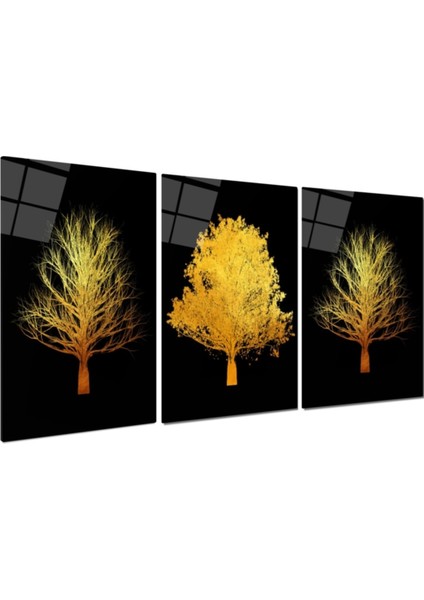 Gold Ağaçlar Triple Cam Tablo fiyatları