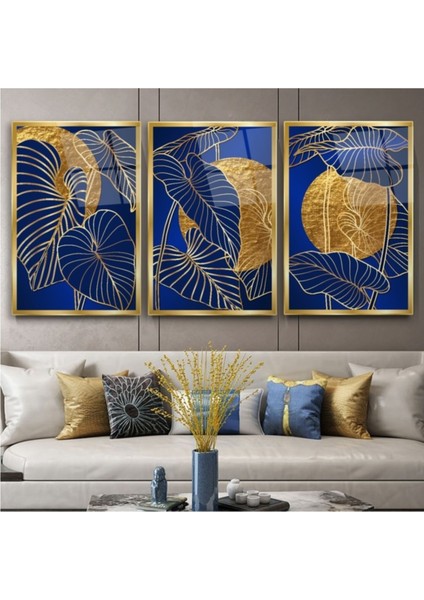 Gold Yapraklar Triple Cam Tablo