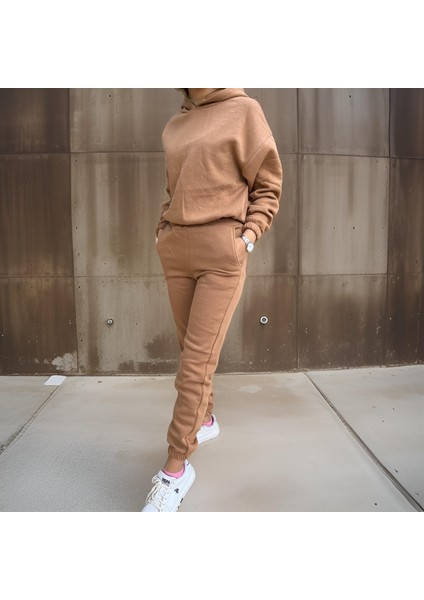 Oversize Iki Iplik Şardonlu Beli Lastikli Kadın Eşofman Takımı