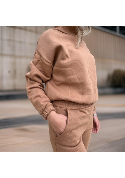 Oversize Iki Iplik Şardonlu Beli Lastikli Kadın Eşofman Takımı modelleri