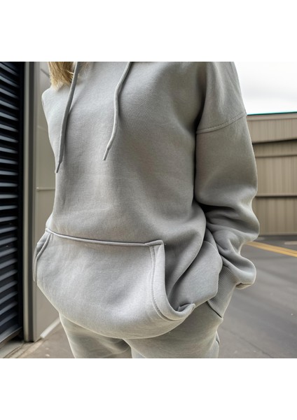 Unisex Üç Iplik Şardonlu Oversize Hoodieli Eşofman Takımı