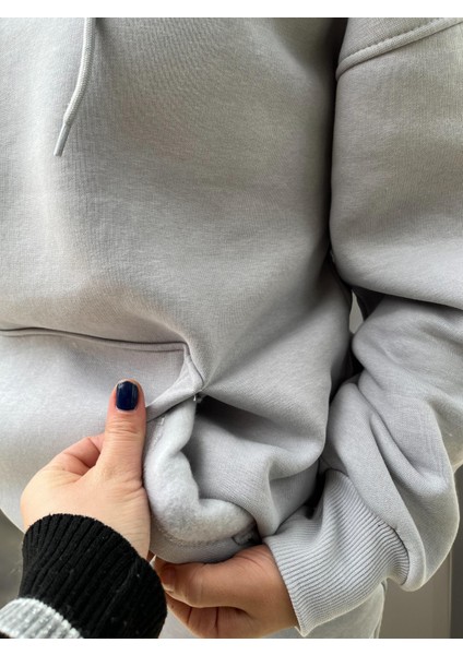 Unisex Üç Iplik Şardonlu Oversize Hoodieli Eşofman Takımı
