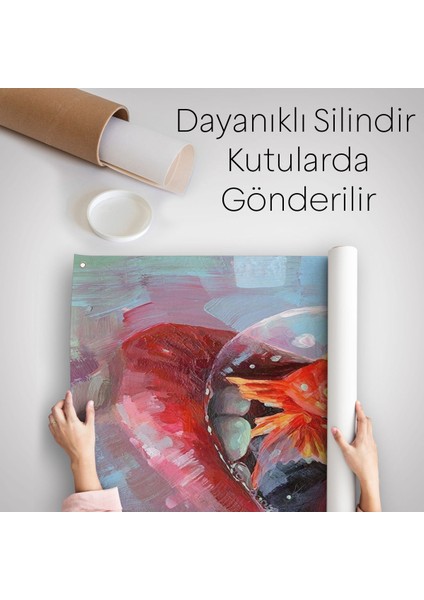 Kırmızı Rujlu Dudak Balon Içerisinde Turuncu Japon Balığı Duvar Örtüsü - HALISI-6293 indirimleri