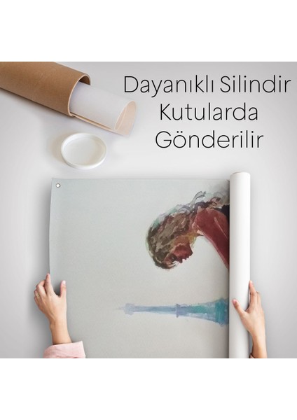 Paris Eyfel Manzaralı Sevgililer Suluboya Görünümlü Duvar Örtüsü - HALISI-6298
