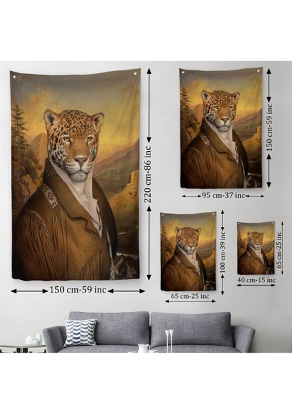 Insan Kıyafetli Jaguar Dekoratif Duvar Örtüsü - HALISI-6331